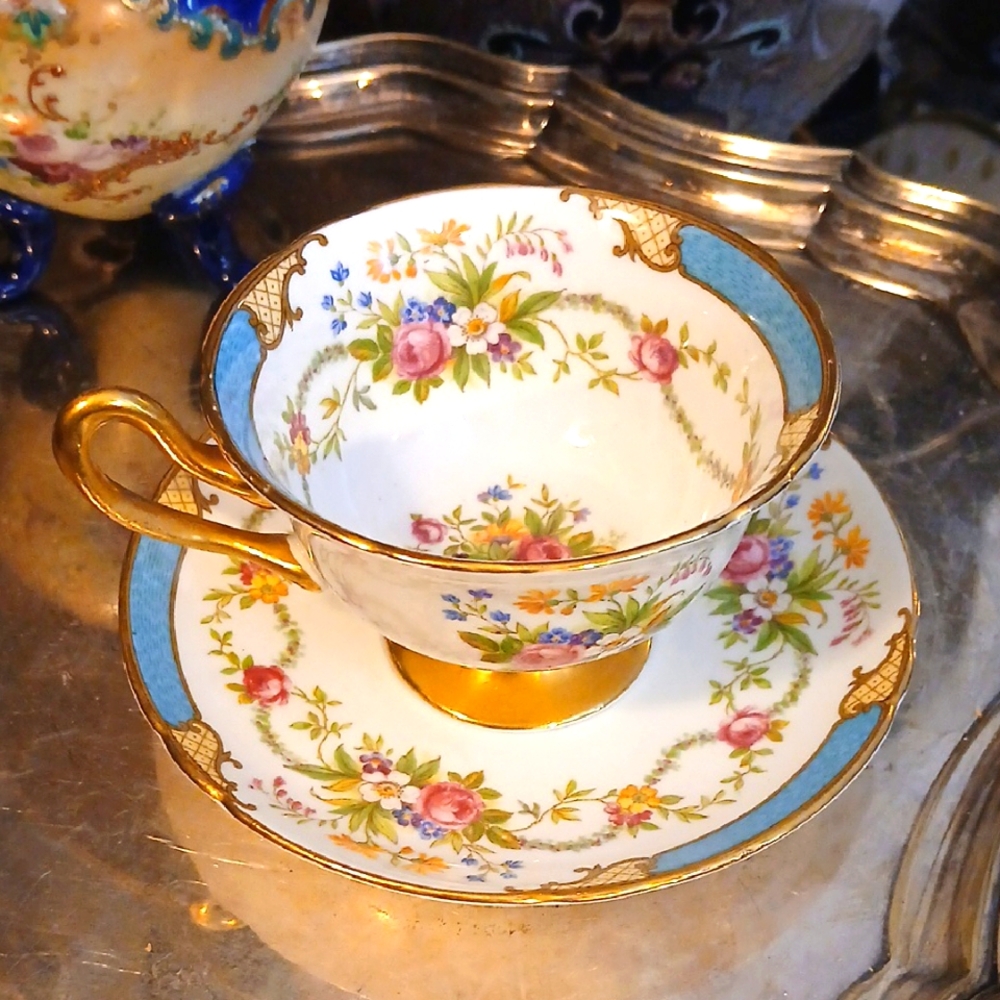 Floral DuBarry Teacup and Saucer by Shelley with Gold Accents.